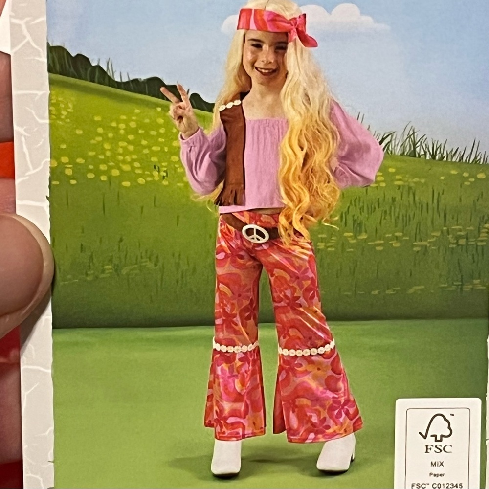 Dream Play Imagine Groovy Hippie Kids Costume Wig Included  5 pc Size 5-6 NWT
